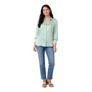 2/$30 ZARA Mint Green XS Button-Down Blouse Long Sleeve Satin Shirt